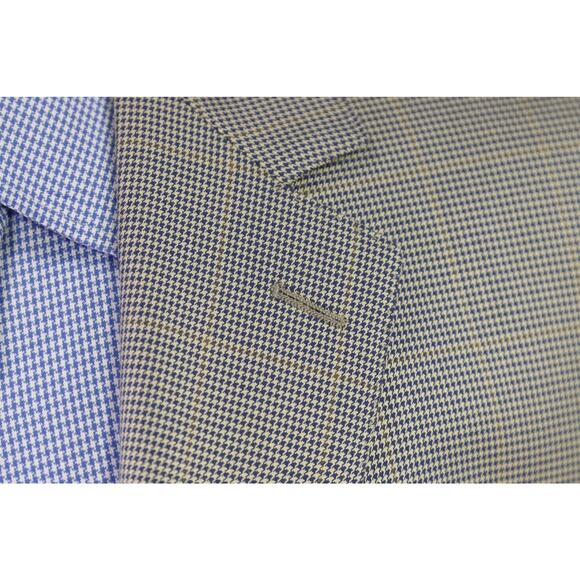 Custom Made Blue Gold Check Linen Wool Silk Marzoni 2-Btn Sportcoat Blazer 46S - Picture 5 of 11